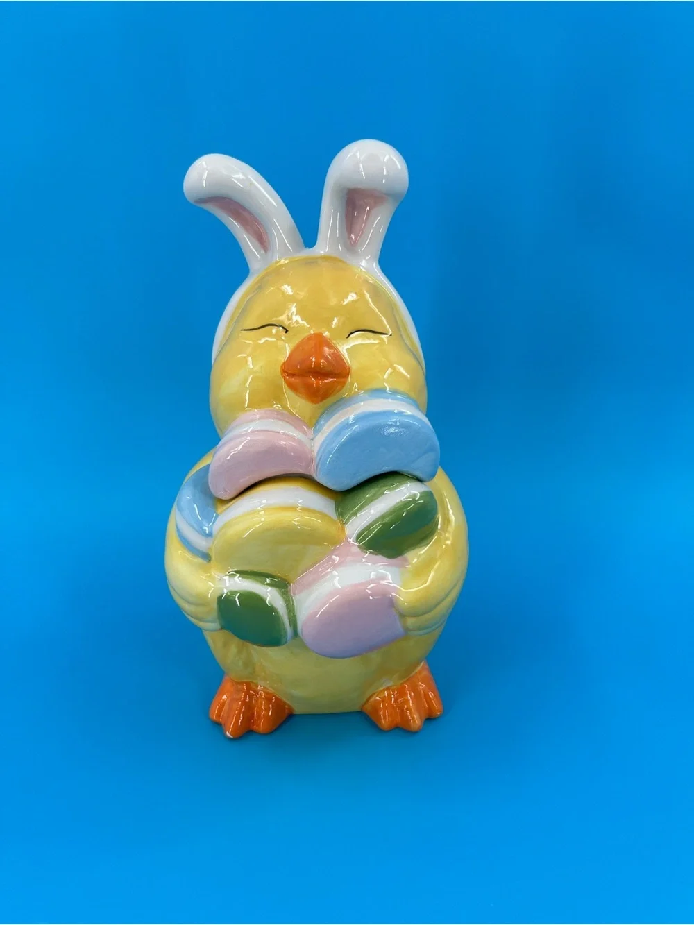 🎁 cookie jar Ceramic Yellow Chick with Pastel Eggs Decorative Figurine